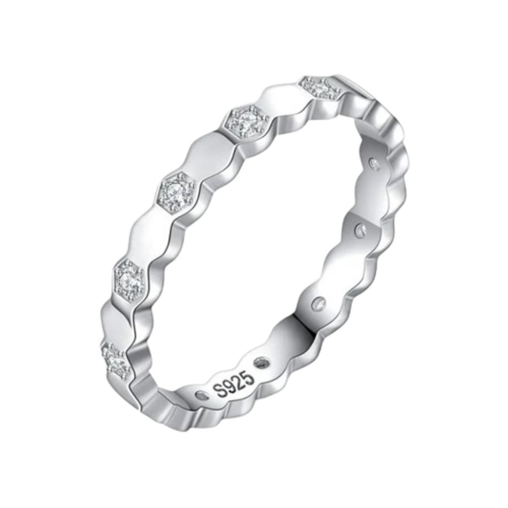 Platinum Over Sterling Silver Geometric Zircon Ring